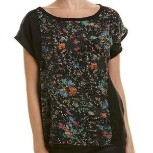 Zadig and Voltaire Toleac Print Black and Floral Short Sleeve Shirt Sz XS